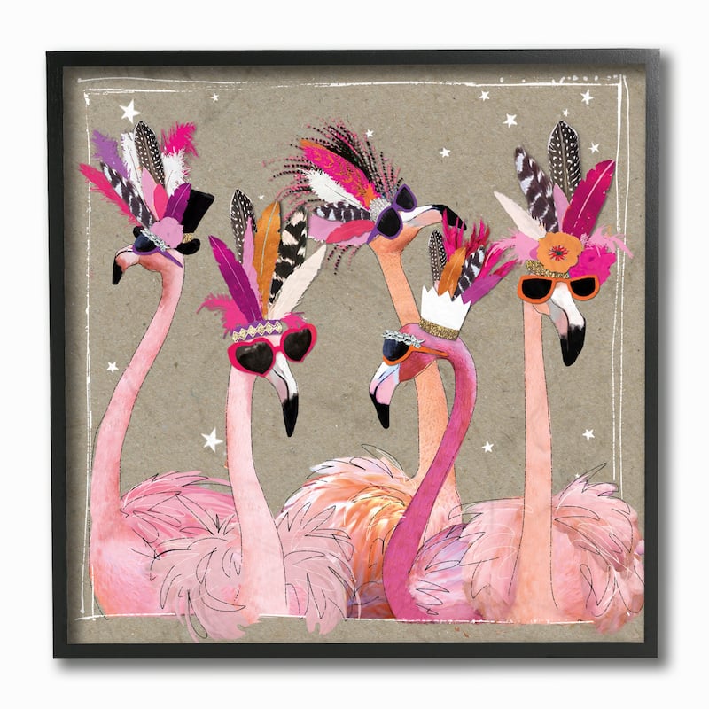 Stupell Fancy Pants Flamingos Framed Giclee Texturized Art, 12 x 1.5 x 12, Made in USA