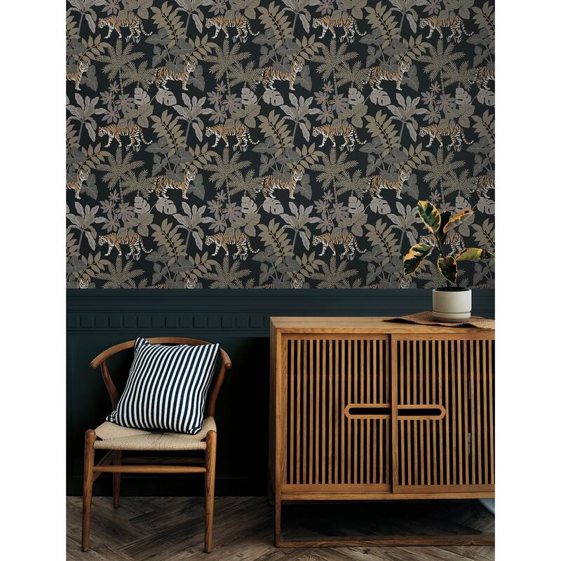 A-Street Prints Caspian Charcoal Jungle Prowl Wallpaper