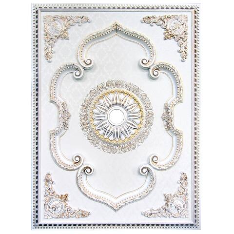 Artistry Lighting, Rectangular 63"x47" Antique White Ceiling Medallion White Damask Center (ART1216-F1-201) - Antique-White