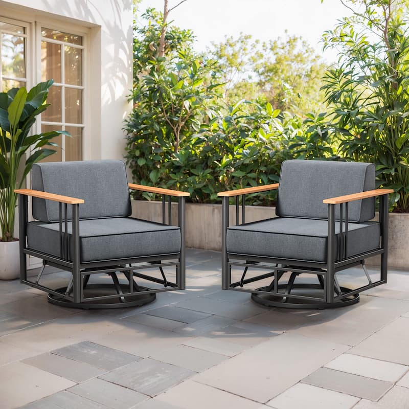 Puffin Metal Frame Outdoor Swivel Gliding Chairs with 6-Inch Thick Olefin Cushions - 2-Piece - Black/Dark Gray