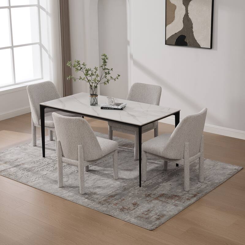 21.46" Wide Modern Minimalist Dining Chair Set Of 4, Chenille Upholstered, Rubberwood Legs, High Curved Backrest