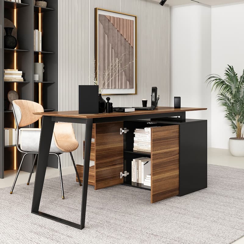 54.3" Kerrogee Office Computer Desk Corner Desk Reversible Cabinet