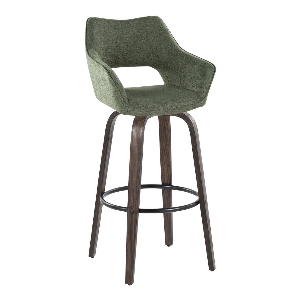 Porch & Den Mac 30" Fixed-Height Upholstered Bar Stool with Bent Wood Legs & Round Footrest (Set of 2)