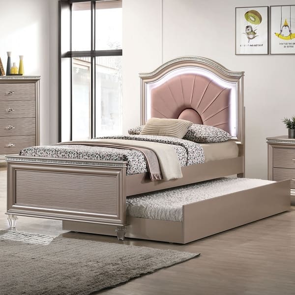 slide 2 of 14, Ving Glam Wood LED Light Youth Panel Bed with Trundle by Furniture of America