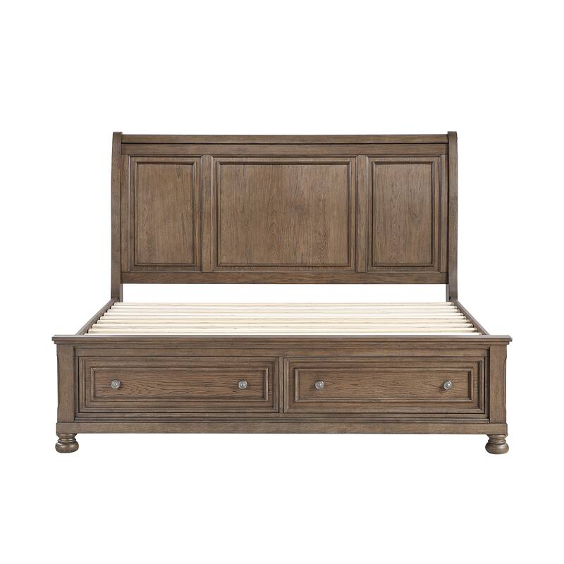 Antique Brown Finish Platform Storage Bed 1pc