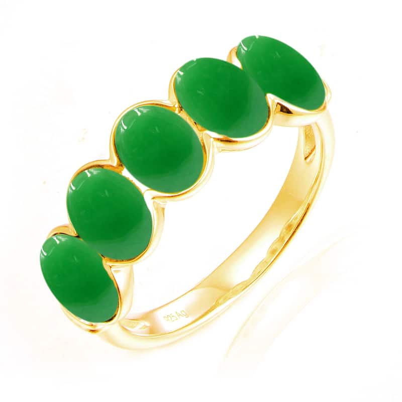 Yellow Gold Over Sterling Silver Dyed Green Jade 5-Stone Ring