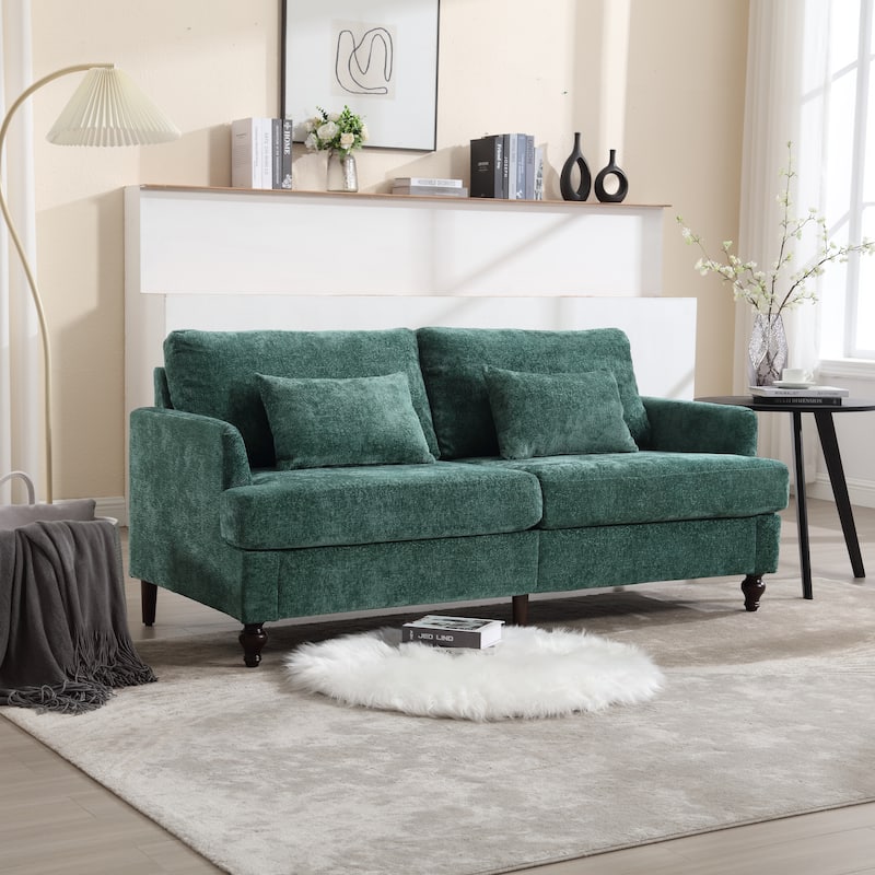 Green 68.9'' Chenille 2-Seater Sofa with Detachable Cushions and Wooden Legs - Emerald