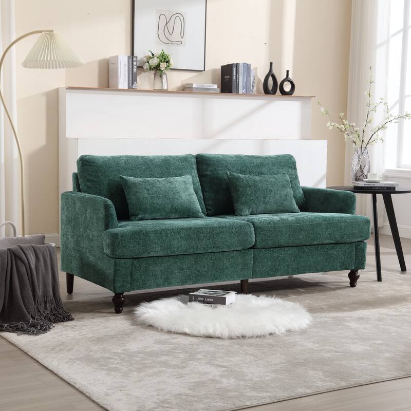 Modern chenille Fabric Loveseat - Emerald