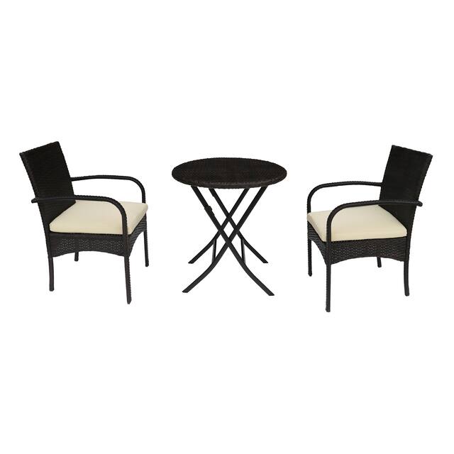 Hayden Outdoor 3-pc. Folding Wicker Bistro Set by Christopher Knight Home multi brown + cream 