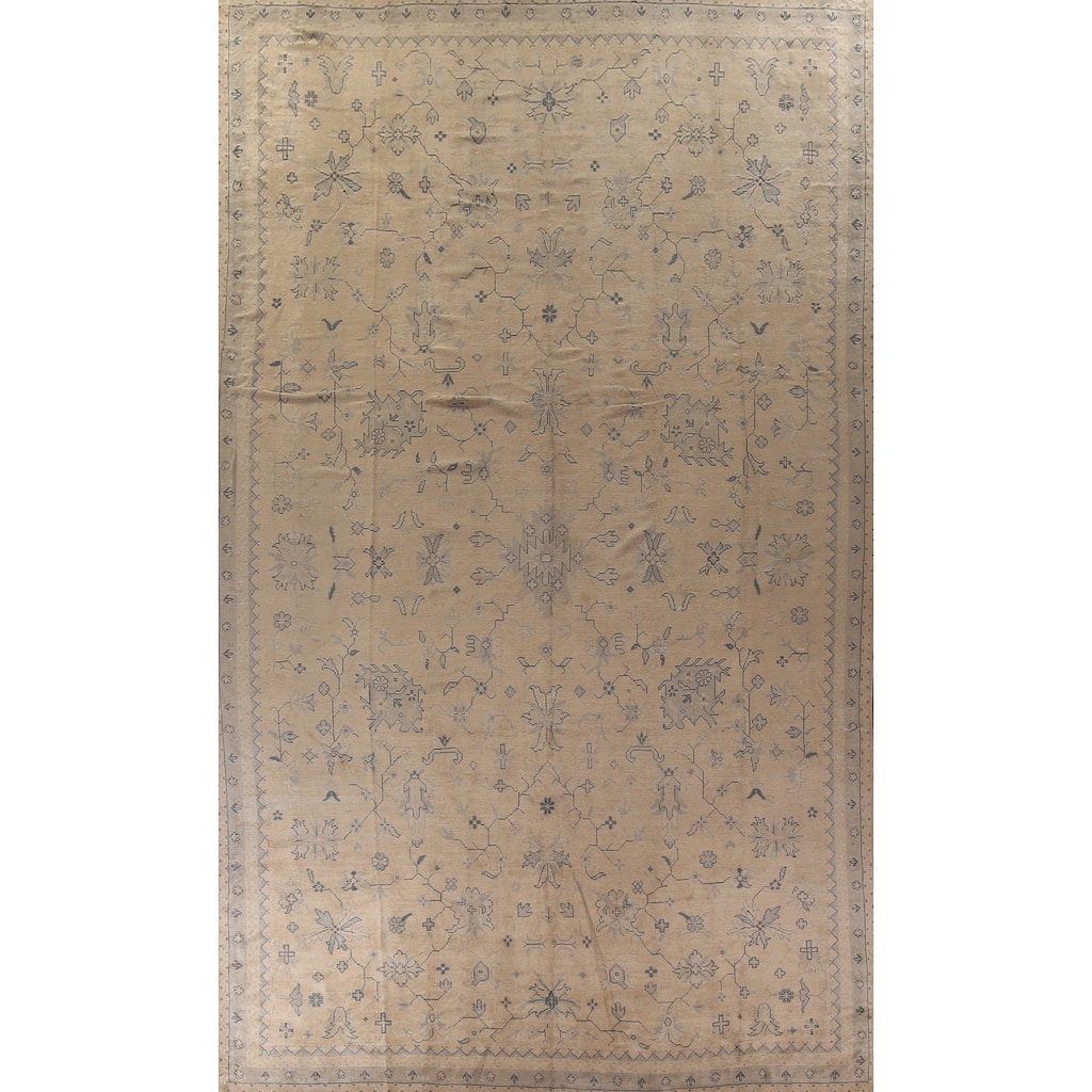 Pre-1900 Antique Vegetable Dye Oushak Turkish Large Wool Carpet - 12'5" x 19'1"