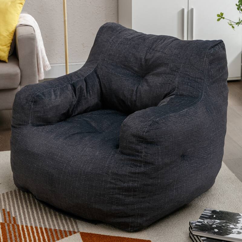 Soft Cotton Linen Fabric Bean Bag Chair Filled With Memory Sponge,Dark