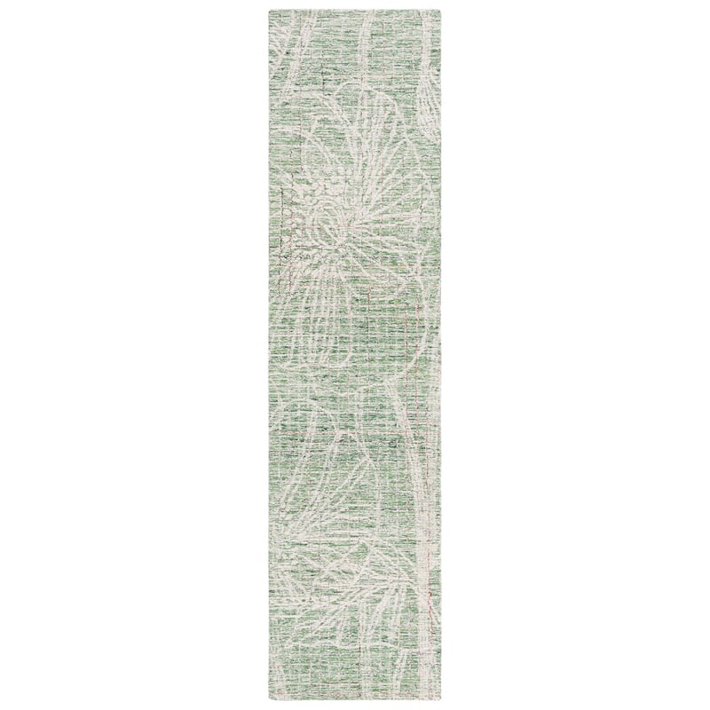 SAFAVIEH Handmade Metro Aldegonda Modern Floral Wool Rug - 2'3" x 9' Runner - Green/Ivory
