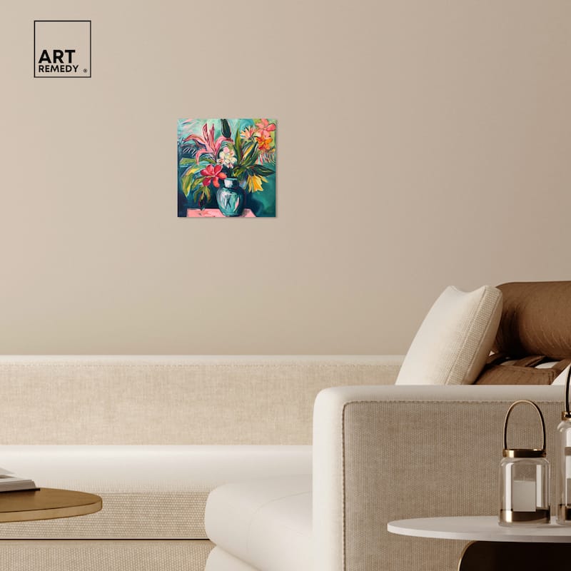 Art Remedy Vase Of Bright Tropical Flowers Gallery Wrapped Flowers In Vase Paintings