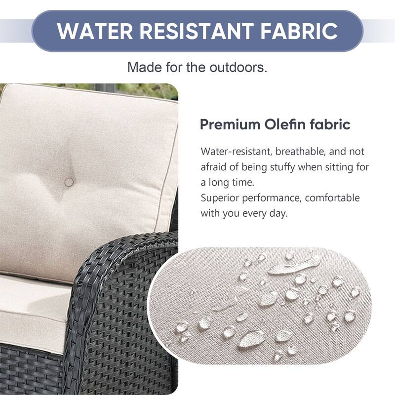 PlainCurve 3-Piece Wicker Outdoor Patio Conversation Set with Rocking Chairs and Olefin Cushions