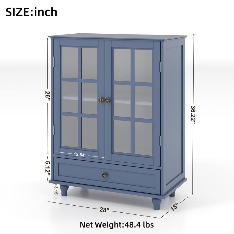 Buffet Cabinet with Double Glass Doors and Drawer, Modern Wooden Storage Sideboard Cupboard for Living room, Dining Room
