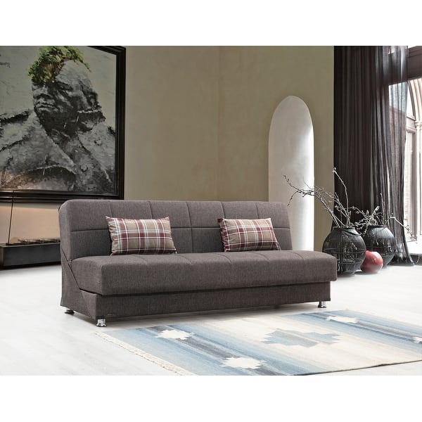 Oxnard Brown Fabric Armless Convertible Sleeper Sofa with Storage Bed