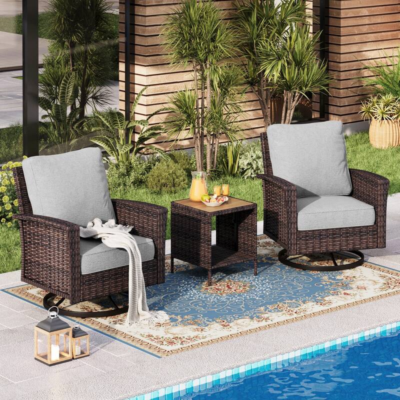 MAISON ARTS 7-Piece Extra-Large Patio Wicker Sofa Conversation Set with Table, Oversize Seat with 5.5'' Thick Padded Cushion - 2 Seats + 17'' Rattan Table - Grey