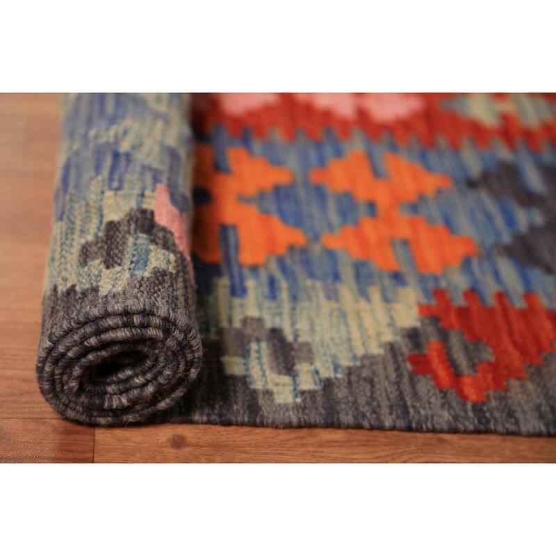 All-Over Geometric Kilim Large Rug Flatweave Oriental Wool Carpet - 9'10"x 16'1"
