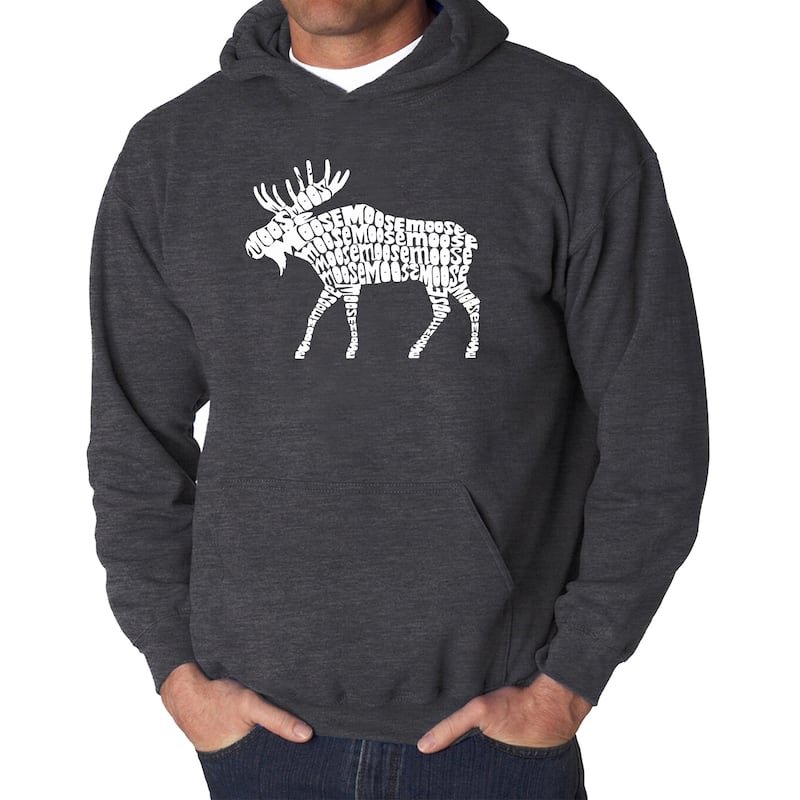 LA Pop Art Men's Word Art Hooded Sweatshirt - Moose - Grey - 3XL