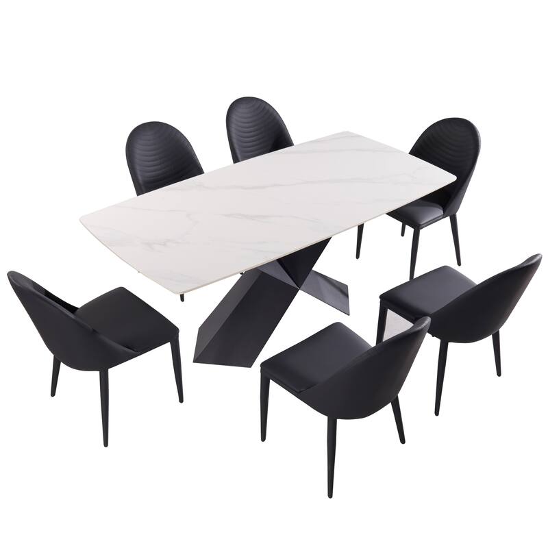 Furniture of America Thalassa Modern 7-Piece Ceramic Top Dining Table Set