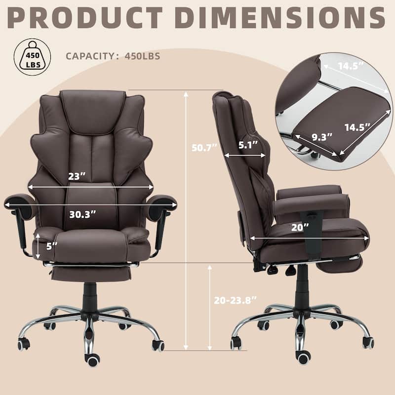 Ergonomic 6-Point Massage Office Chair with Heating, Reclining Function, Retractable Footrest, and Adjustable Armrests