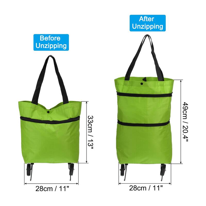 Foldable Shopping Bag with Wheels Portable Collapsible Trolley Bags - Green