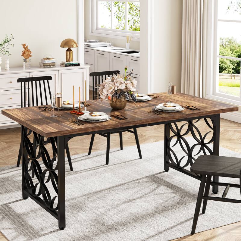 63-inch Modern Dining Table for 4-6 People, Rectangular Marble Dinner Table with Gold Metal Frame for Home Kitchen