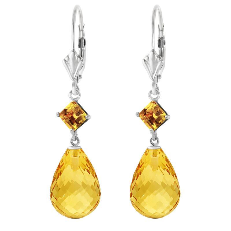 14K Solid Gold Leverback Gemstone Earrings Citrine Genuine
