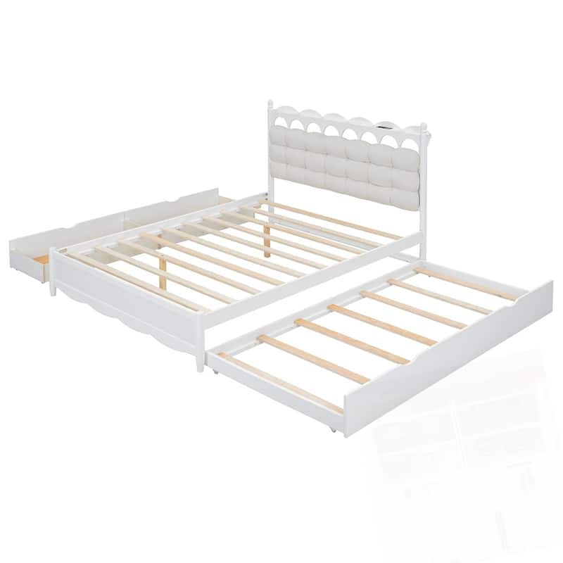 Wooden Storage Platform Bed with 2 Big Drawers and Twin-XL Size Trundle