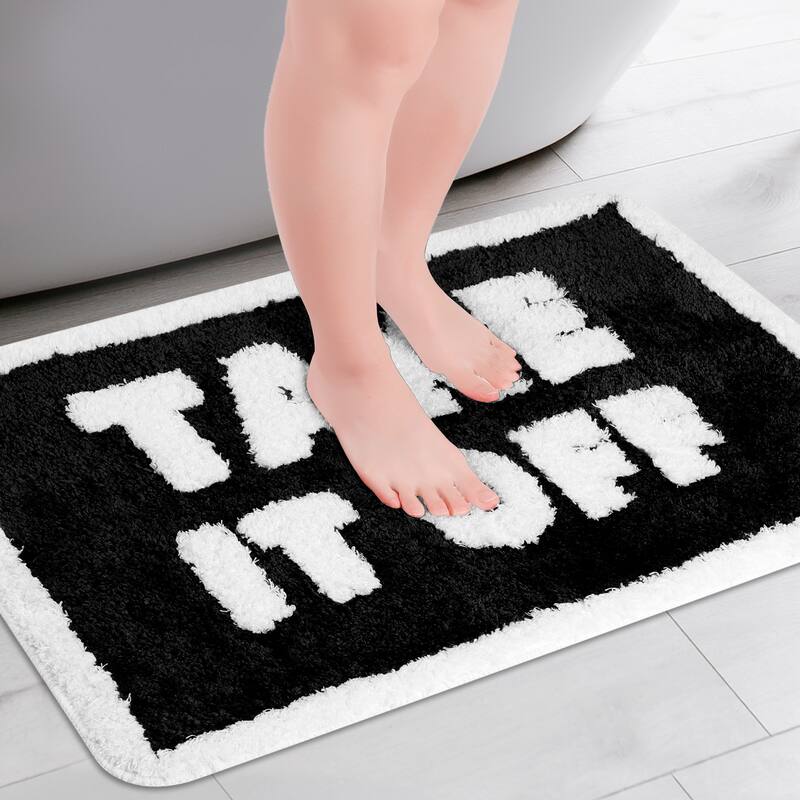 Cute Letter Bathroom Mat, Soft Non Slip Absorbent Bath Rug Machine Washable - Black
