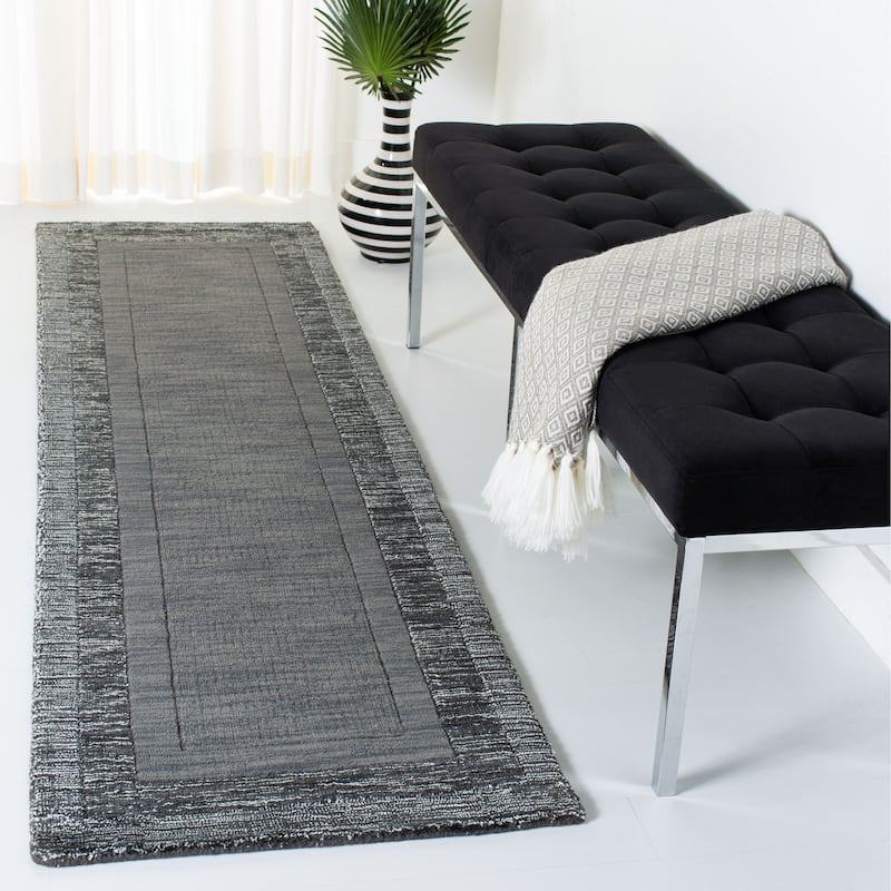 SAFAVIEH Handmade Impressions Nazmie Modern Wool Rug - 2'3" x 8' Runner - Charcoal/Blue