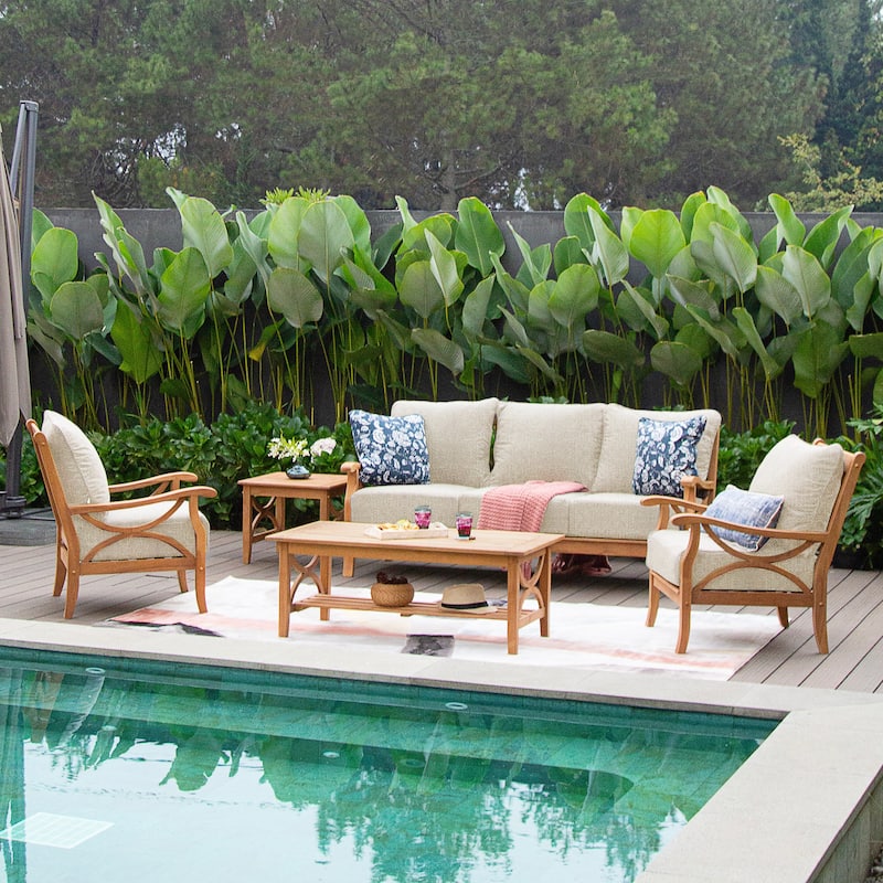 Cambridge Casual Lowell 5-piece Teak Wood Outdoor Conversation Set - Natural Teak/Tan Cushion