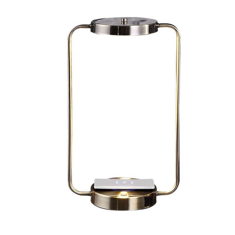 Gizo 21 Inch Table Lamp, LED Light, Wireless Charging, Metal Base, Brass - Brass