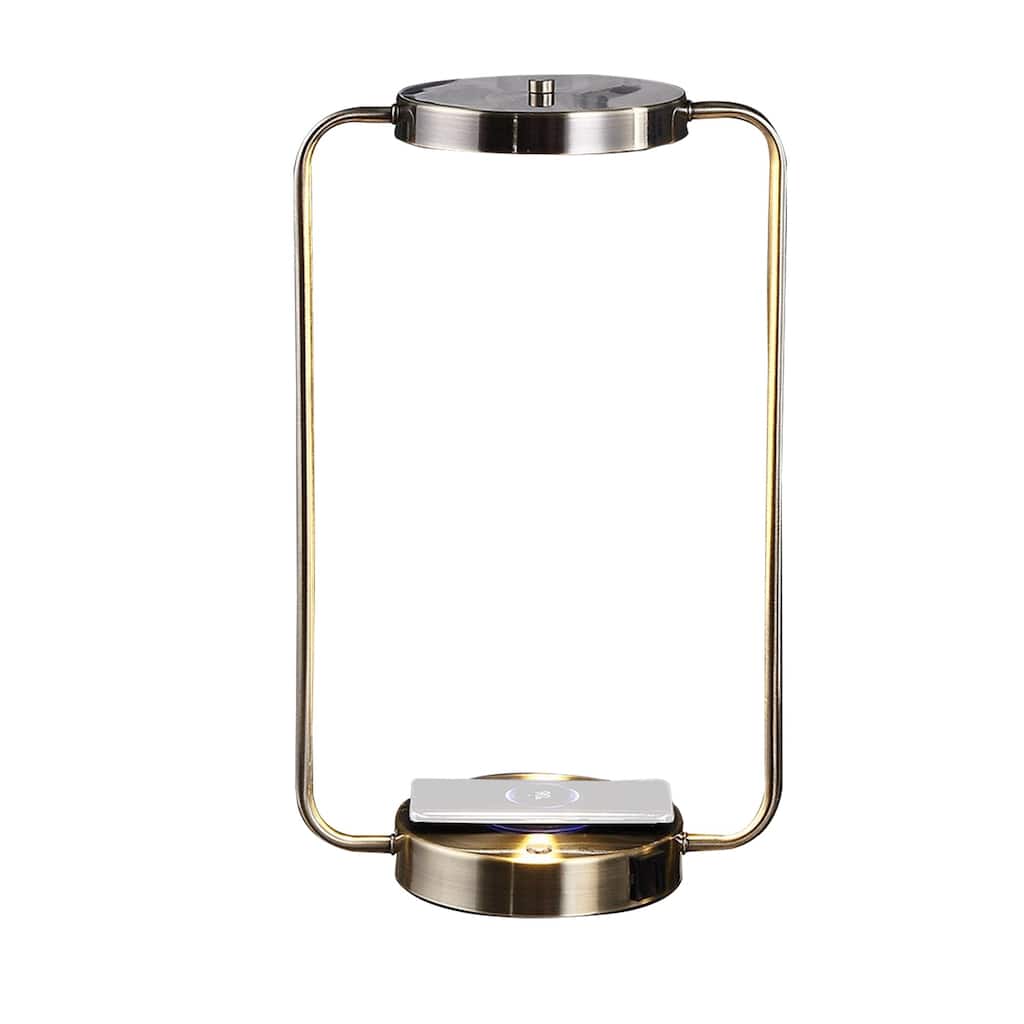 Gizo 21 Inch Table Lamp, LED Light, Wireless Charging, Metal Base, Brass