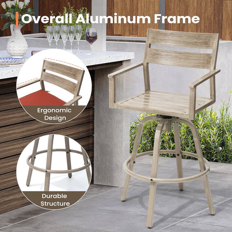 Outdoor Aluminum Patio Bar Stools Swivel Chairs with Cushions