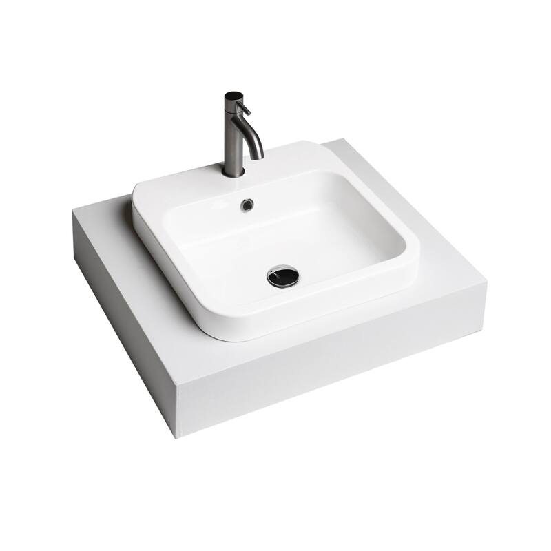 WS Bath Collections Cosa 18-7/8" Square Ceramic Vessel Bathroom Sink - Gloss White
