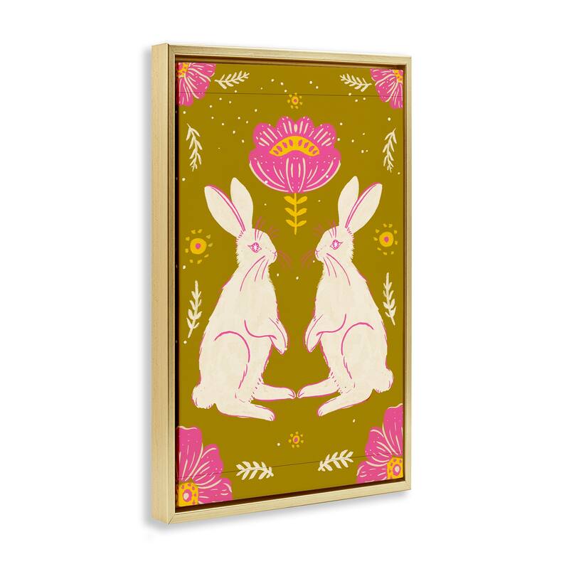Stupell Mirrored Spring Bunnies Framed Floater Canvas Wall Art Design By Hannah Moren