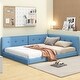 preview thumbnail 1 of 10, Full Size Upholstered Platform Bed with USB Ports, Sturdy Wood Frame, Blue Blue