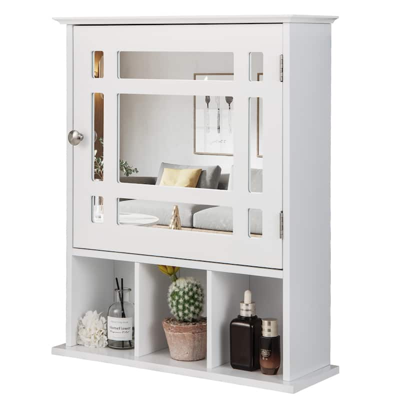 2 in 1Wall Mounted Bathroom Cabinet Storage Organizer with Mirror Door