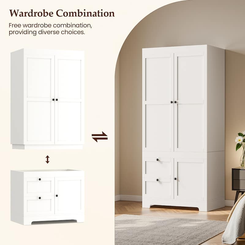 Pocassy 71" H Wardrobe Closet with Drawers and Cabinet.