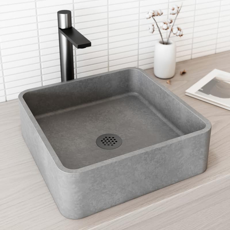 VIGO Navona 15"L x 15"W x 5"H Concreto Stone Square Bathroom Vessel Sink - Concreto Stone