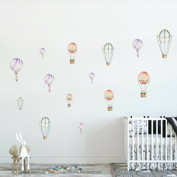 slide 2 of 7, Walplus Colorful Watercolor Hot Air Balloon Wall Sticker Nursery Decor