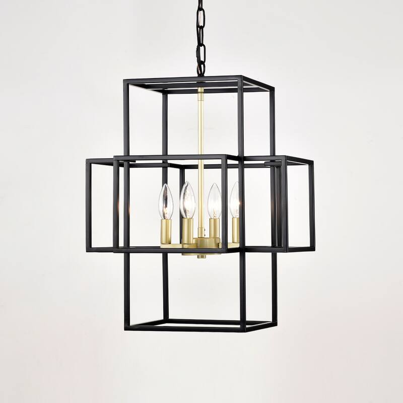 Industrial 4-Light Matte Black Farmhouse Lantern Chandelier, for Dining Room and Kitchen, E12 Bulbs Not Included