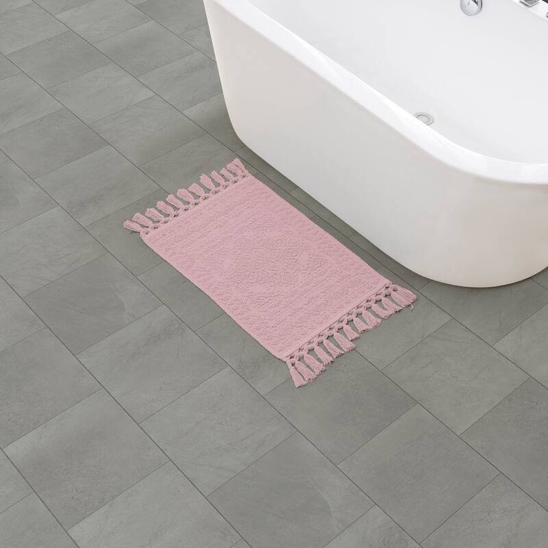 French Connection Nellore Fringe Cotton Bath Rug - 17x28 - Lilac Pink