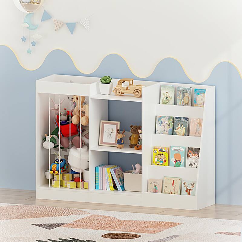 Kids Bookshelf and Toy Storage, 3-Tier Book Shelf for Kids Rooms, Sling Baby Bookcase with Stuffed Animal Storage