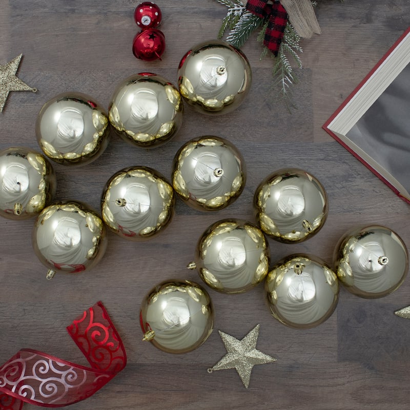 12ct Champagne Gold Shatterproof Shiny Christmas Ball Ornaments 4"