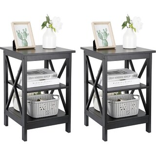 Set of 2 Tier X-Design Side Tables with Storage Shelves for Living Room ...
