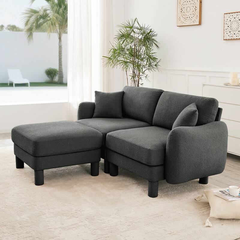 2-seater Loveseat Sofa Couch With Distinctive Shell-shaped Armrests And Removable Ottoman