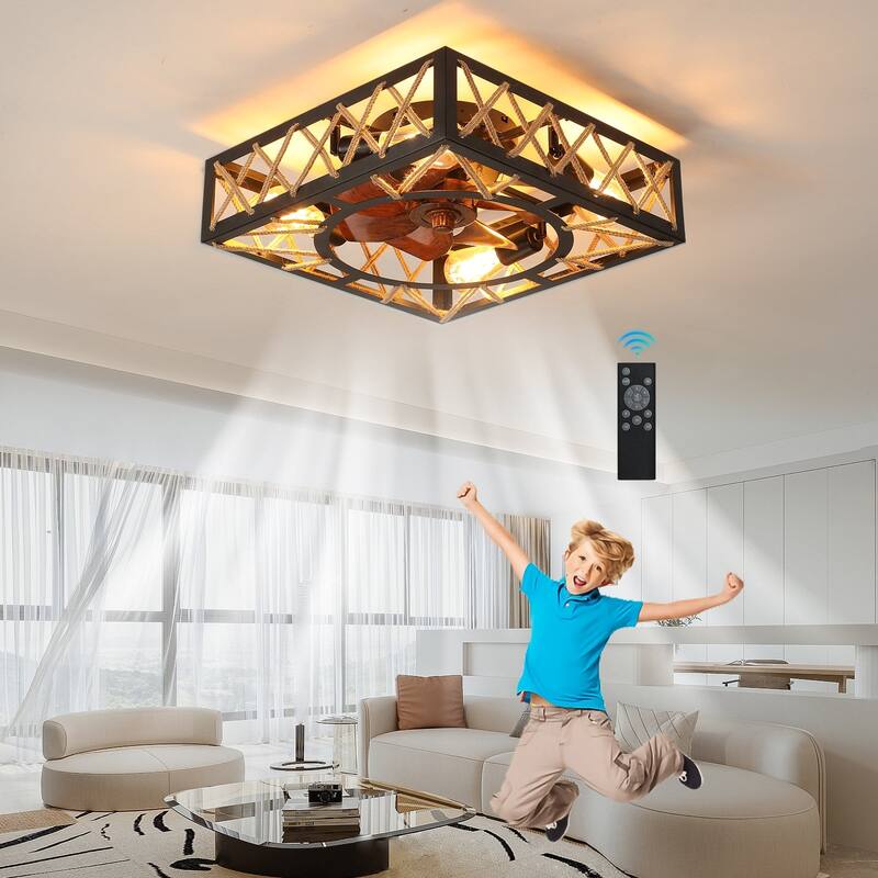 18 in. W x 6 in. H Iron Ceiling Fan in Black with LED Lights - 18" x 6" in.