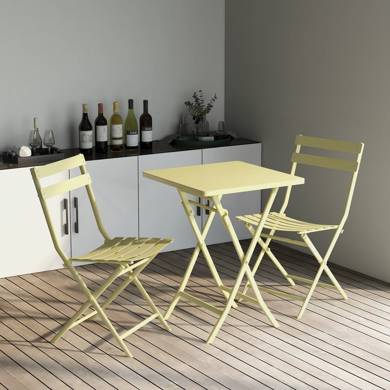 3 Piece Patio Bistro Set of Foldable Square Table and Chairs - Yellow